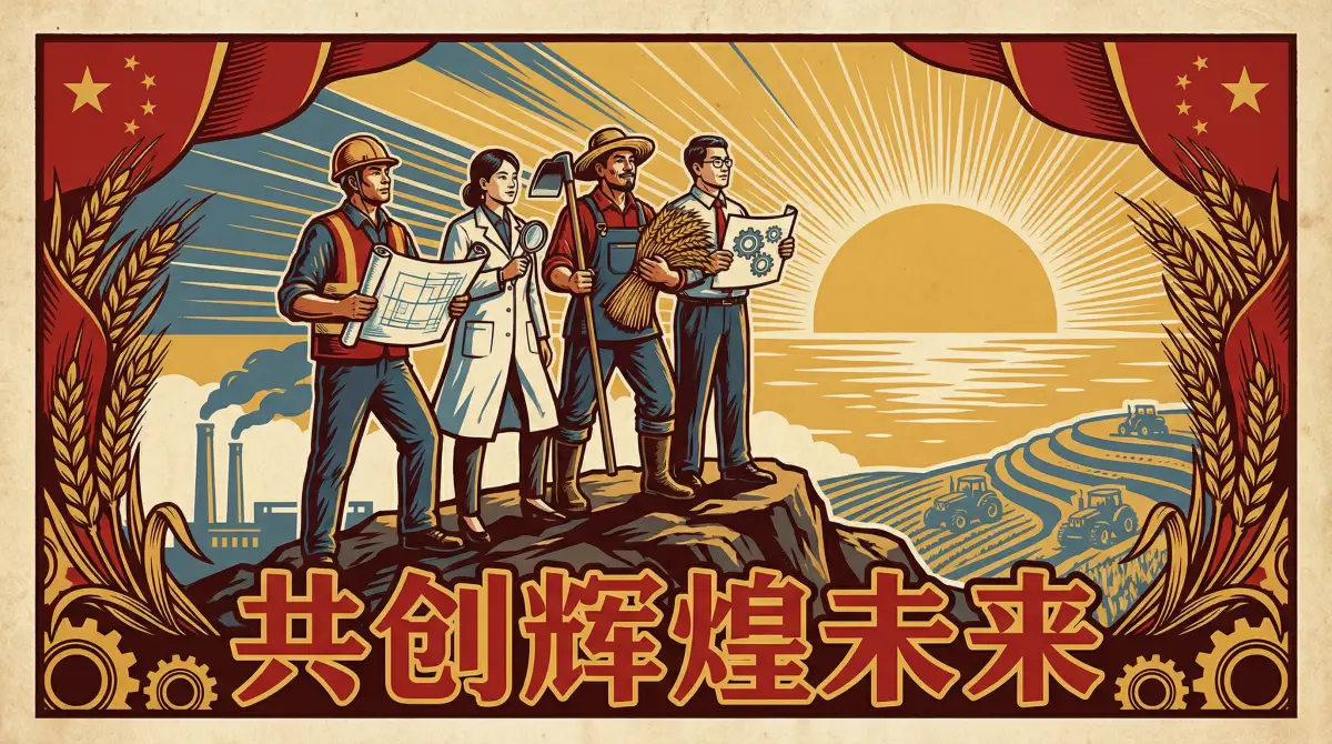 劳动者群像宣传画 - 51吃瓜网 共创辉煌